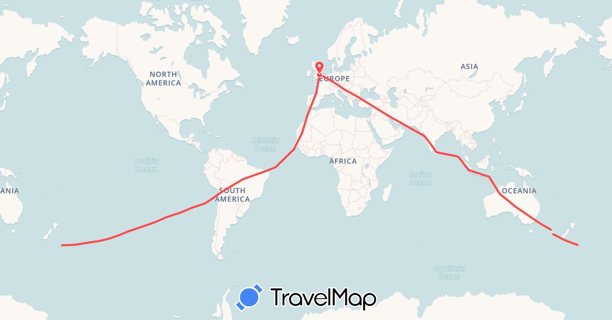 TravelMap itinerary: hiking in Australia, Bulgaria, Bolivia, Brazil, United Kingdom, Indonesia, India, Iraq, Morocco, Mauritania (Africa, Asia, Europe, Oceania, South America)